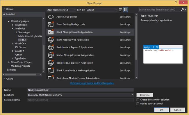 Selecting a new project template